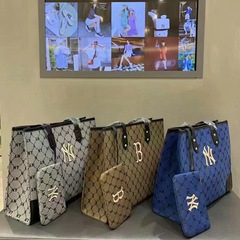 韓国ジャカード大型バッグNY老眼フル刺繍トートバッグトレンディな女性のカジュアル大容量mlbショルダーバッグ