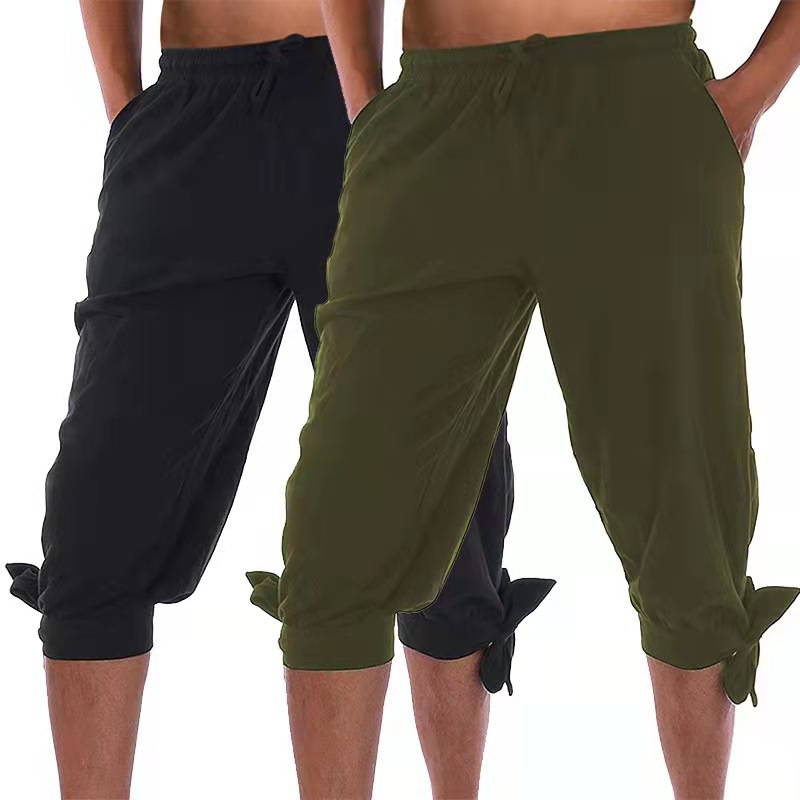 Pantalones piratas renacentistas Medias con cordones vikingos góticos pantalones cortos de lino de algodón