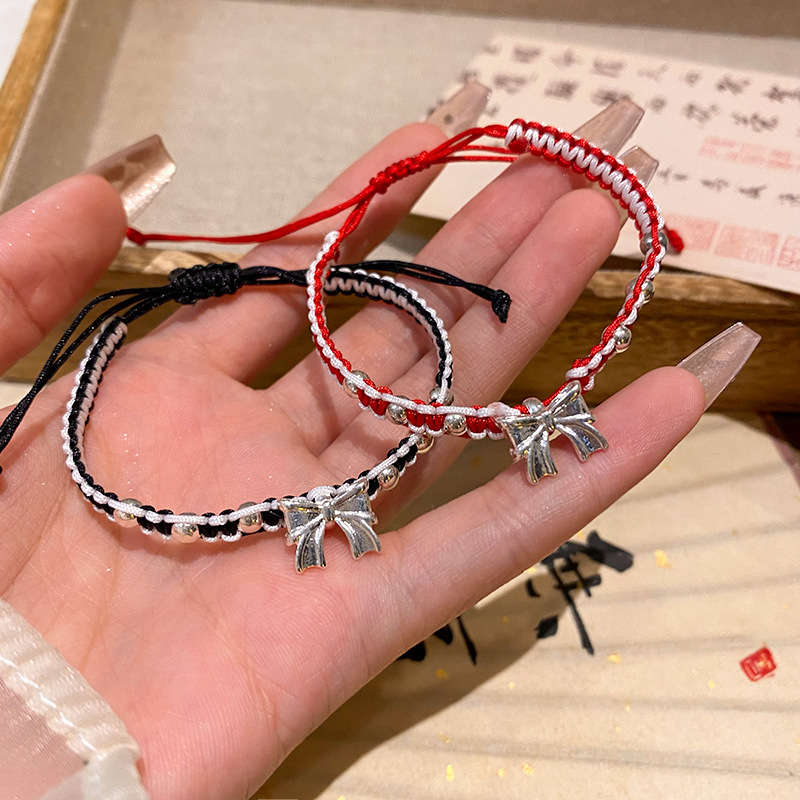 woven universal red rope bracelet with bow