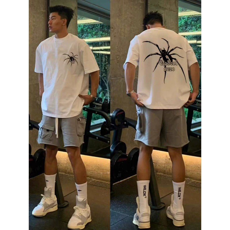 Американский уличный тренд паук с короткими рукавами для мужчин и женщин летом
