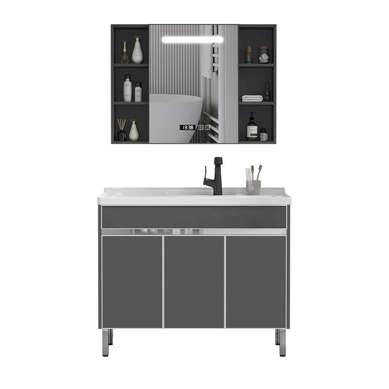 Balcón lavabo piso tipo lavabo de acero inoxidable gabinete combinación lavabo de cerámica cuenca integrada con washboard