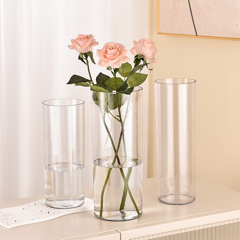 Direct Selling Cross-border Acrylic Anti-fall Vase High Transparent Artificial Glass Hydroponic Flower Arrangement Vase Wake-up Flower Tube Straight Flower Tube