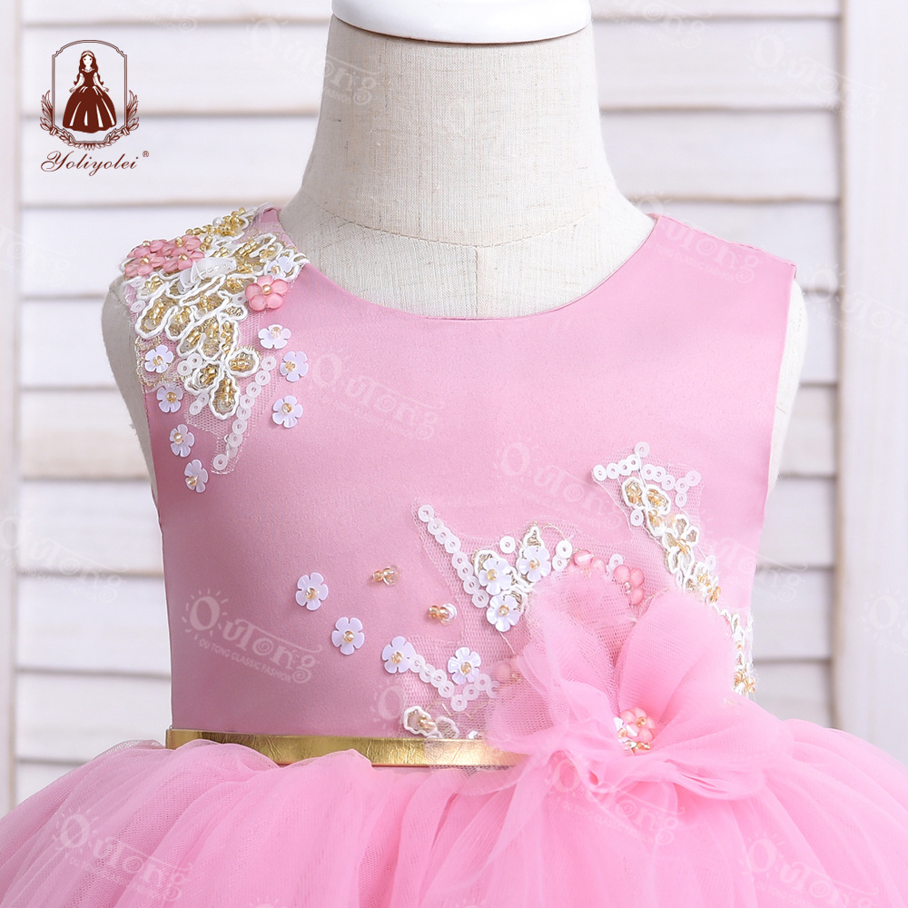 Girls' dress summer cross-border children's clothes Peng Peng yarn little girl piano performance dress solid color children's princess skirt