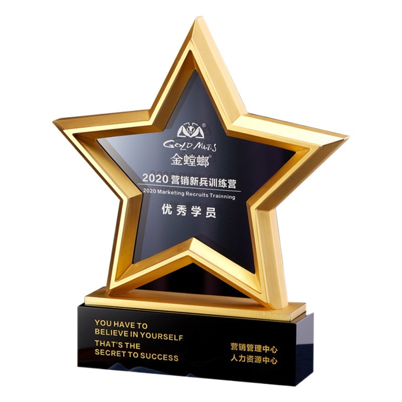 Trofeo de resina metálica con cristal del fabricante, premio deportivo de diamante para reunión anual, estrella de cinco puntas, recuerdo de ceremonia de graduación, adorno.