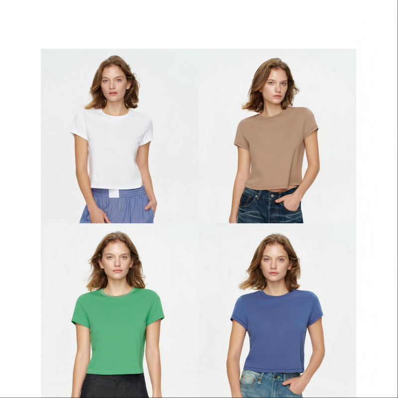 Solid Color Basic T-Shirt/Cotton Versatile Right-Angle Shoulder Slim Fit Lightweight Soft Short-Sleeve T-Shirt Trendy Top Solid Color Basic T-Shirt/Cotton Versatile Right-Angle Shoulder Slim Fit Lightweight Soft Short-Sleeve T-Shirt Trendy Top