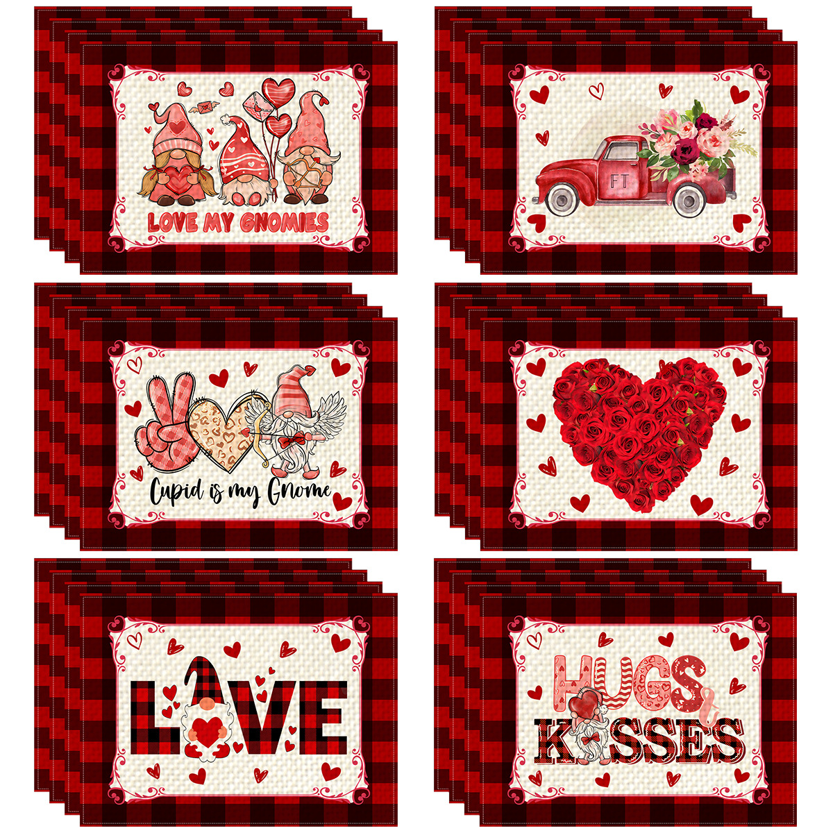 Christmas New Valentine's Day linen printed placemat festival love western restaurant heat insulation and anti fouling table mat_voghion.com