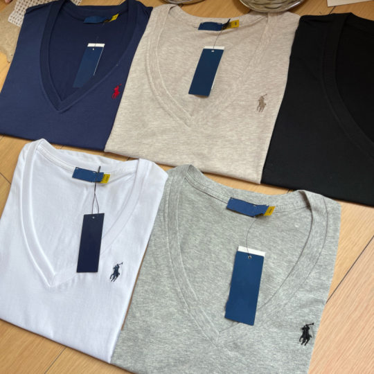 Original ExporT Can Scan The Qr Code 100 CoTTon Embroidered Pony Logo V Neck T-shirT ComforTable Thin BreaThable Simple Top for Women