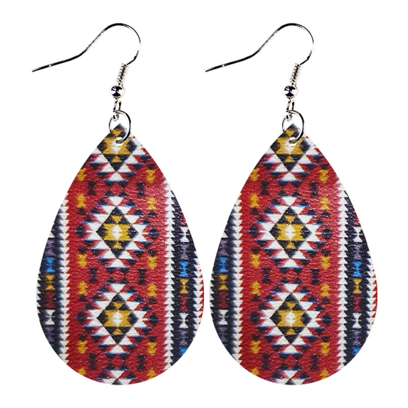 Серьги из кожи в форме слезы, западный племенной тату-близ patterns, лёгкие 6.8×3×0.5 см