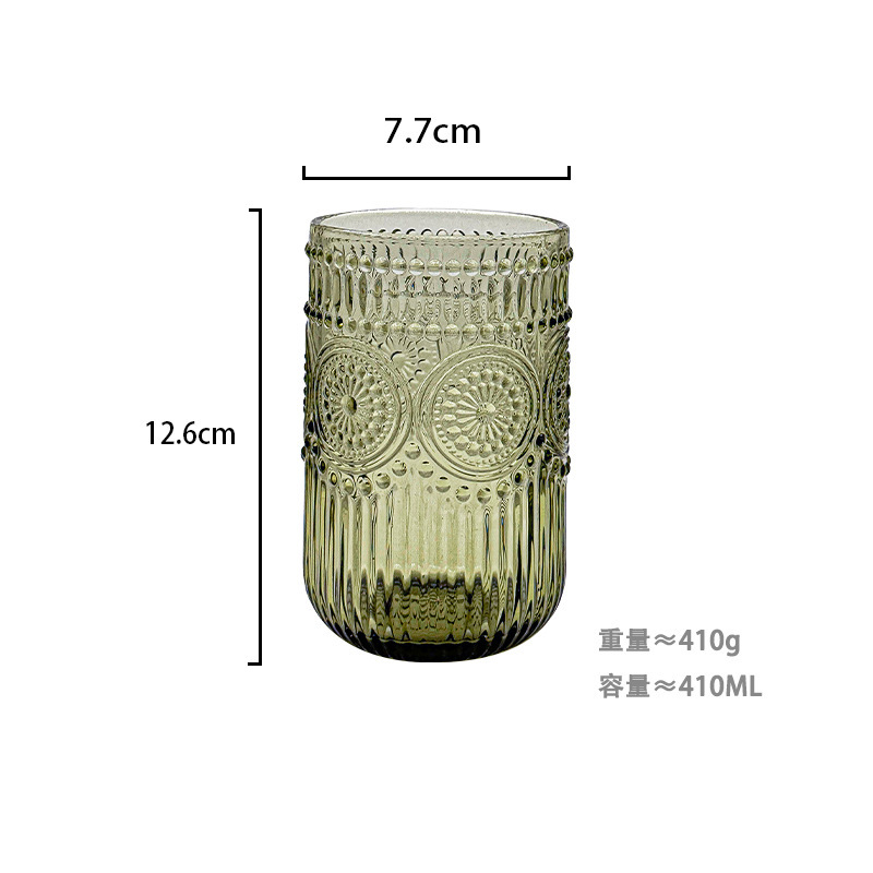 Fábrica al por mayor tazas de agua europeas tazas de vidrio de colores tazas de enjuague bucal de hotel tazas de jugo en relieve tazas de leche domésticas gruesas
