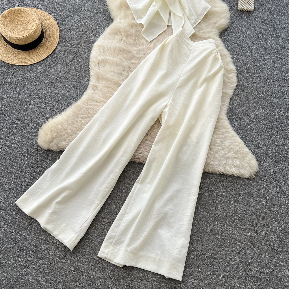 Women's Luxury Commuter Style Halter Vest Wide Leg Pants Two Piece Set Slimming Stylish Backless Summer Outfit_ecoleips.com