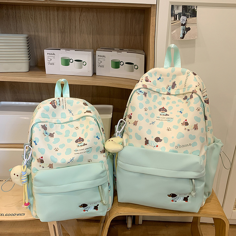 新しいクロスボーダー高価値バックパックヒョウ柄子犬かわいいスクールバッグ中学生と高校生大学生の大小バックパック|undefined