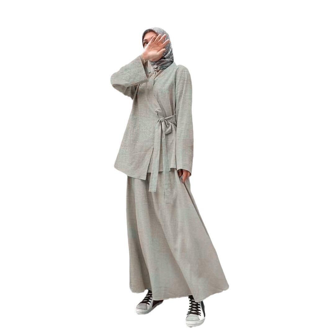 In-stock Skirt Suit 2024 Spring/summer Middle Eastern Cross-border Arab Clothing Plus-size Open-front Shirt Dress Casual_voghion.com