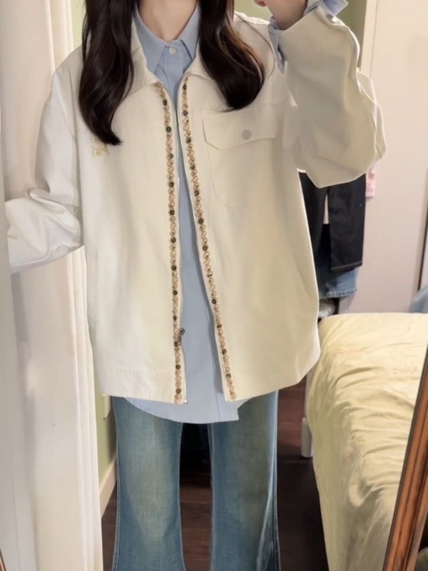 2025新款设计感韩系休闲风甜美显瘦米白色上衣外套女|undefined