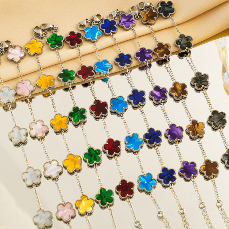 Cross-Border Titanium Steel Lucky Clover Five-Leaf Clover Bracelet Light Luxury High-End Female Niche Gradient Stainless Steel Hand Jewelry