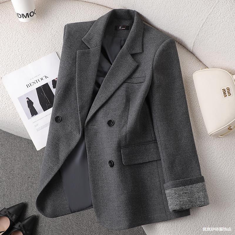 Gray Woolen Suit Jacket for Women Autumn and Winter 2025 New Fashion Elegant Goddess Style Loose Casual Suit Top Gray Woolen Suit Jacket for Women Autumn and Winter 2025 New Fashion Elegant Goddess Style Loose Casual Suit Top