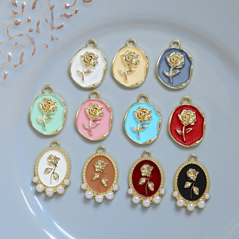 65g Weight Pearl Inlay Material Charms, Jewelry Accessories Classification 10 PCS/Package Quantity Alloy Material Rose Pattern Enamel, Inlay Design Sweet Style 10 PCS/Package Alloy Pearl Rose 6