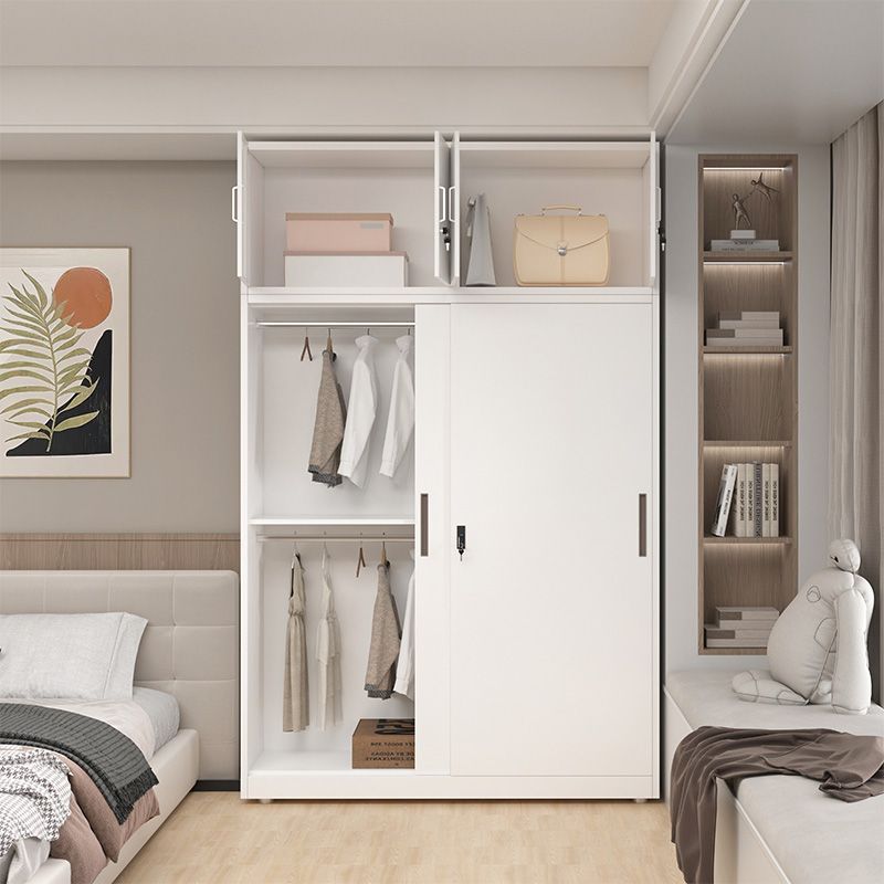 Steel Iron Wardrobe Home Bedroom Balcony Sliding Door Iron Print Cabinet Small Apartment Clothing Storage Locker