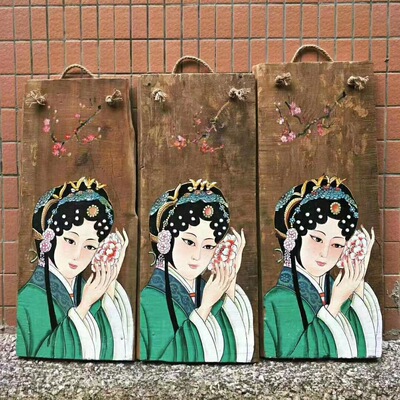 厂家批发手工绘画实木装饰中国风山水禅意古典人物壁画风化木画板