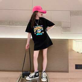 女童纯棉长款t恤裙夏季中大童韩国炸街胖女孩短袖运动裙潮中小童