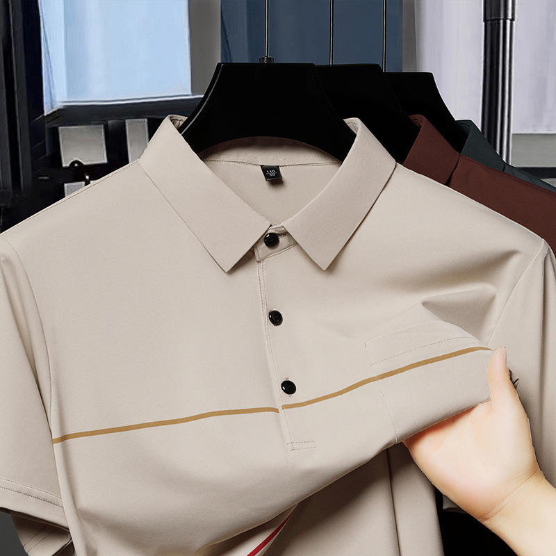 夏のお父さんの半袖のtシャツの薄い襟の中高年の紳士服の真のポケットの上着の男性の半袖のスウェットのtシャツ|undefined