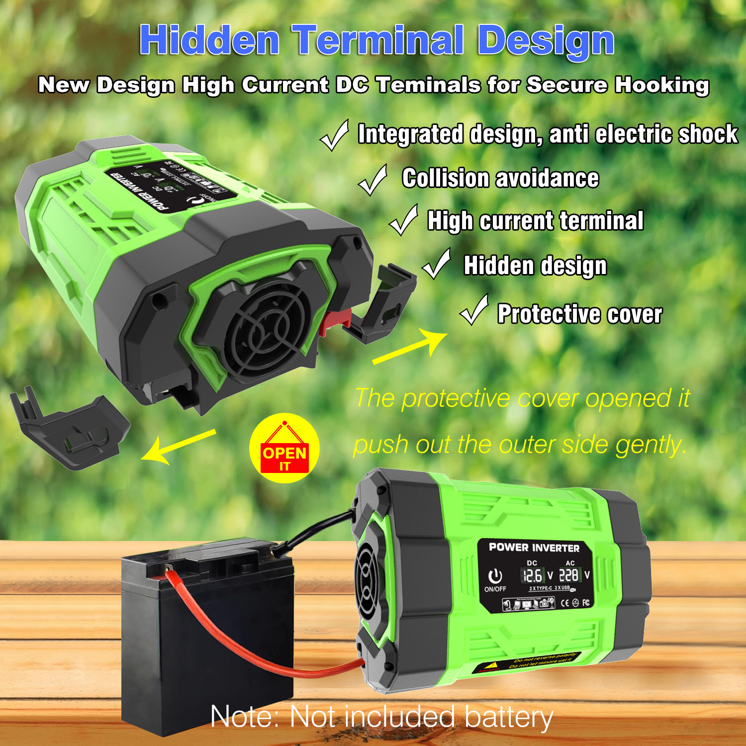 逆变狗 巴西规 300W500W 6 电池连接和隐藏式接线柱