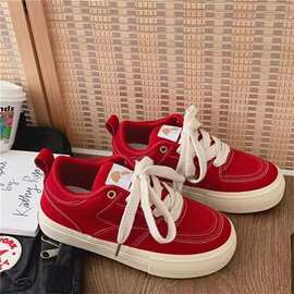 小众设计感板鞋女ins潮2025年新款百搭复古面包鞋厚底休闲帆布鞋