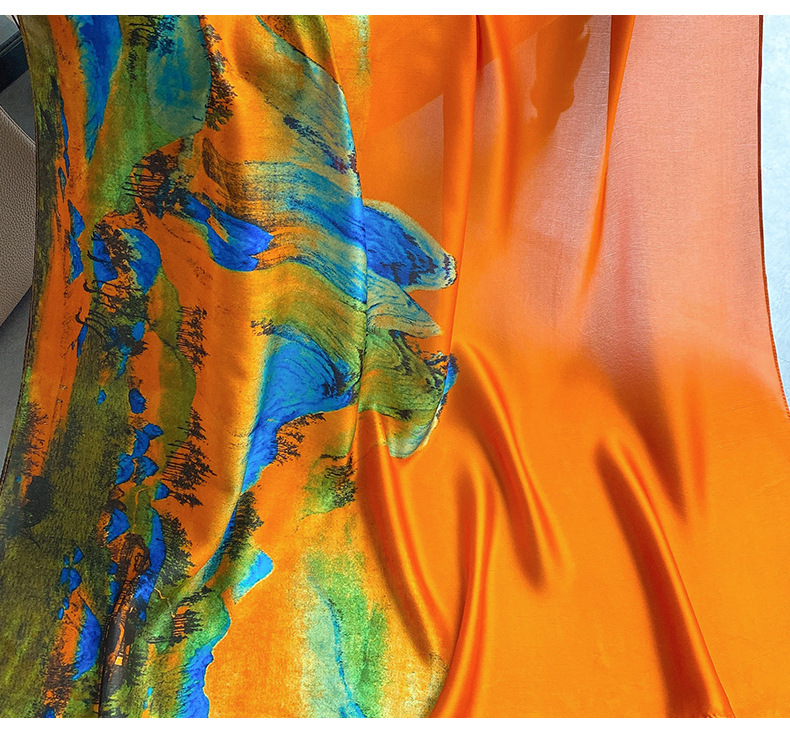 Spring and Summer Women's Satin Face Thin Sun Protection Imitation Silk Oil Painting Printing Fashion Pattern Decoration_voghion.com