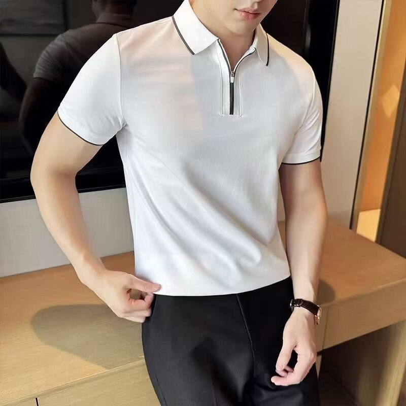Verano nuevo hombre polo cuello adolescente camiseta de manga corta suelta estudiante casual camiseta de moda