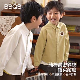 BBQB儿童衬衫秋季新款梭织衬衣男童休闲上衣女宝皱感纯棉翻领长袖