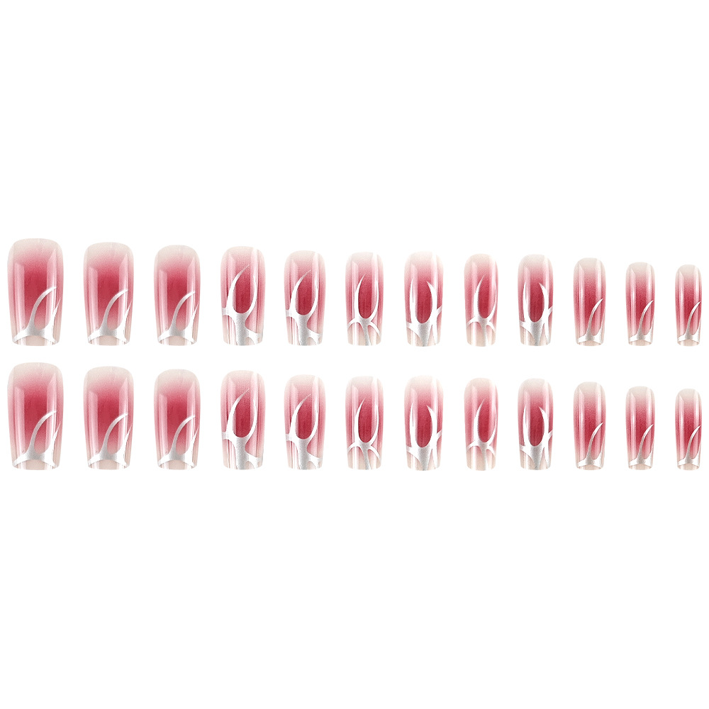24 piezas de uñas largas de venta caliente, uñas en polvo precioso, uñas degradadas, uñas, moda europea y americana, parche de uñas dulce y fresco image 6