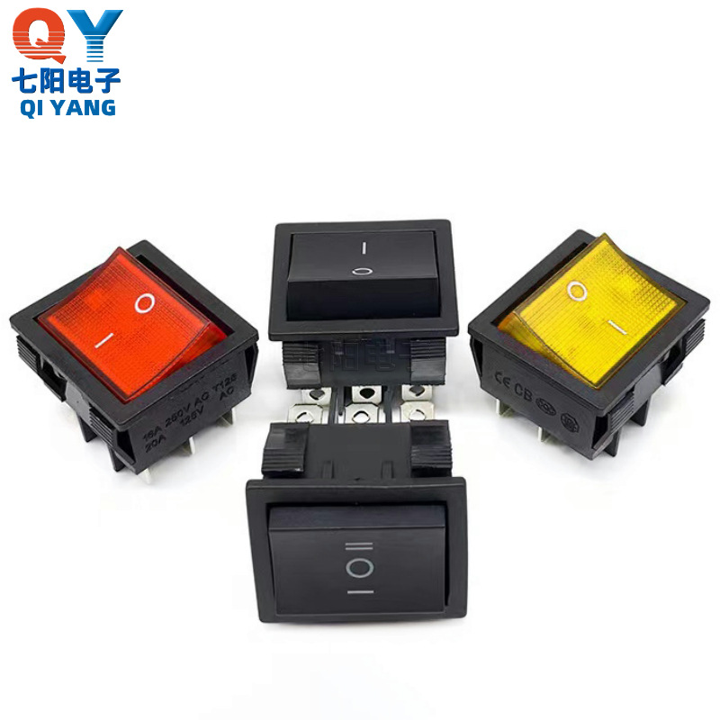 电焊机船型开关4脚大电流KCD9双刀三联船型开关带灯带翘板