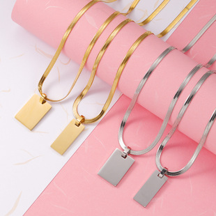 Foreign trade new personalized fashion European lovers beautiful style snake chain necklace mirror stainless steel rectangular laser pendant