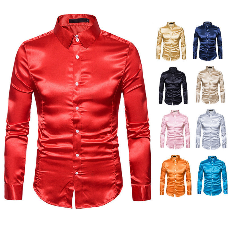 Men's Performance Shirt Silk Slim Fit Mercerized Long-Sleeved Shirt Solid Color Performance Clothing Performance Clothing Banquet Clothing Shirt Men's Performance Shirt Silk Slim Fit Mercerized Long-Sleeved Shirt Solid Color Performance Clothing Performance Clothing Banquet Clothing Shirt