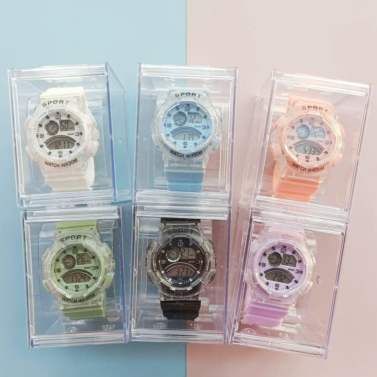 工厂批发新款半透明青少年学生电子手表男女通用多功能运动腕表