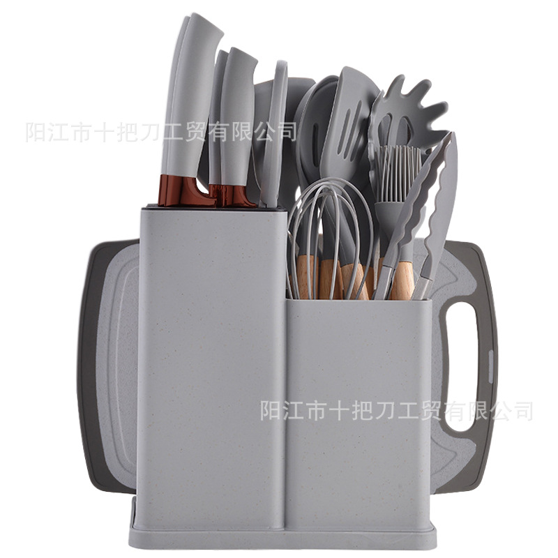 Instantánea de silicona resistente a altas temperaturas utensilios de cocina no pegajosos de silicona almacenamiento de barril 19 piezas conjunto conjunto de cocina integrado
