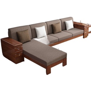 Chinese Style Solid Wood Sofa, High-End Living Room Combination, Small Household Solid Wood Storage Sofa