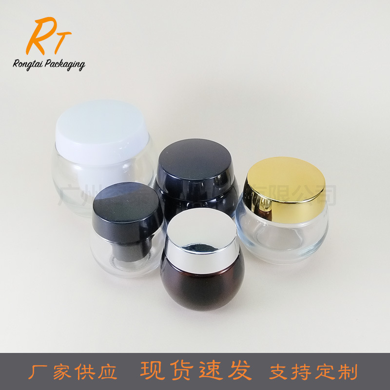 新款现货 30g-100g黑绷带面霜瓶614大肚膏霜瓶化妆品分装瓶玻璃瓶|undefined