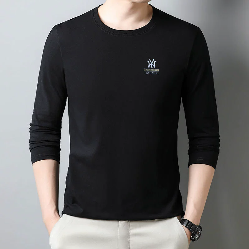 Мужская футболка из 100% хлопка с длинным рукавом, весенняя модная повседневная футболка с круглым вырезом, молодежная тонкая футболка с принтом, мужская одежда, экологичная