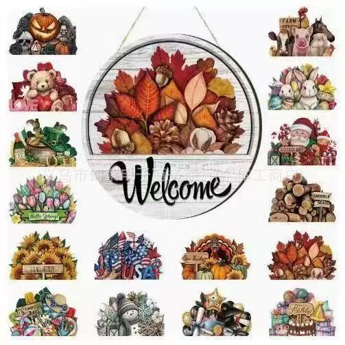 16pcs Welcome Door Sign Interchangeable Front Door Decor Rustic Fall Seasonal Hanging Sign Halloween Christmas 16pcs Welcome Door Sign Interchangeable Front Door Decor Rustic Fall Seasonal Hanging Sign Halloween Christmas