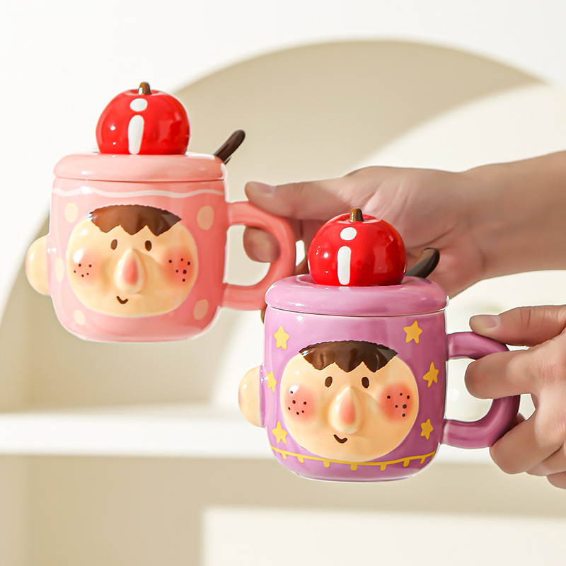 Tazas de cerámica creativas y extrañas, tazas con cubierta, tazas de agua caseras extrañas, tazas de desayuno de oficina para chicas