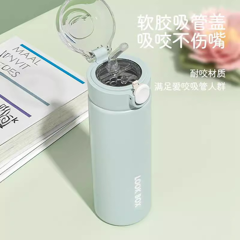 Bebida directa con tapa elástica para el hogar Taza termo de acero inoxidable 304 Taza de agua de rebote portátil para estudiantes Taza de paja simple para niños