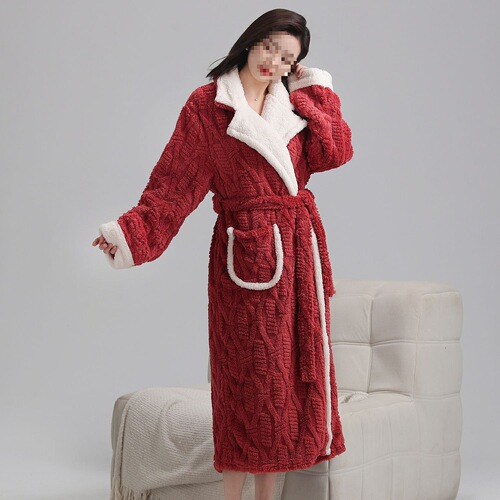 Coral Fleece Nightgown for Women, Autumn/Winter Thickened & Lengthened Flannel Bathrobe, Velvet-lined Pajamas for Beauty Salons and Hotels—Set of Two