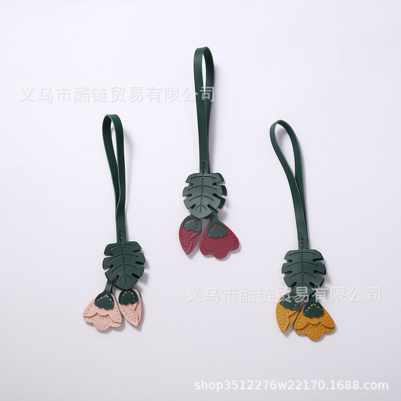 2025新款皮革海棠花手工包包挂件汽车钥匙扣小众创意叶子花花挂饰|undefined