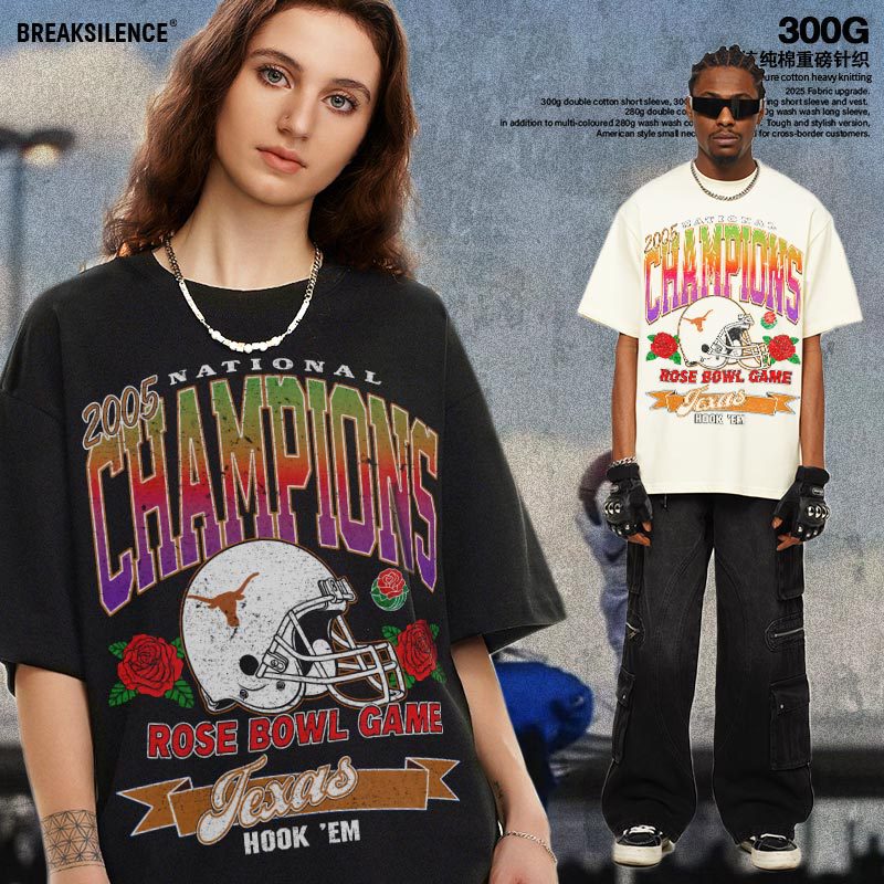 2025 Cross-Border 2005 Rose Bolw Champion Pure Cotton Knitted Heavy Versatile Short-Sleeved American Small Neckline T-Shirt 2025 Cross-Border 2005 Rose Bolw Champion Pure Cotton Knitted Heavy Versatile Short-Sleeved American Small Neckline T-Shirt