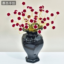 赛西植绒玫瑰成品手工花束高级仿真花情人节礼物客厅餐桌摆件K64