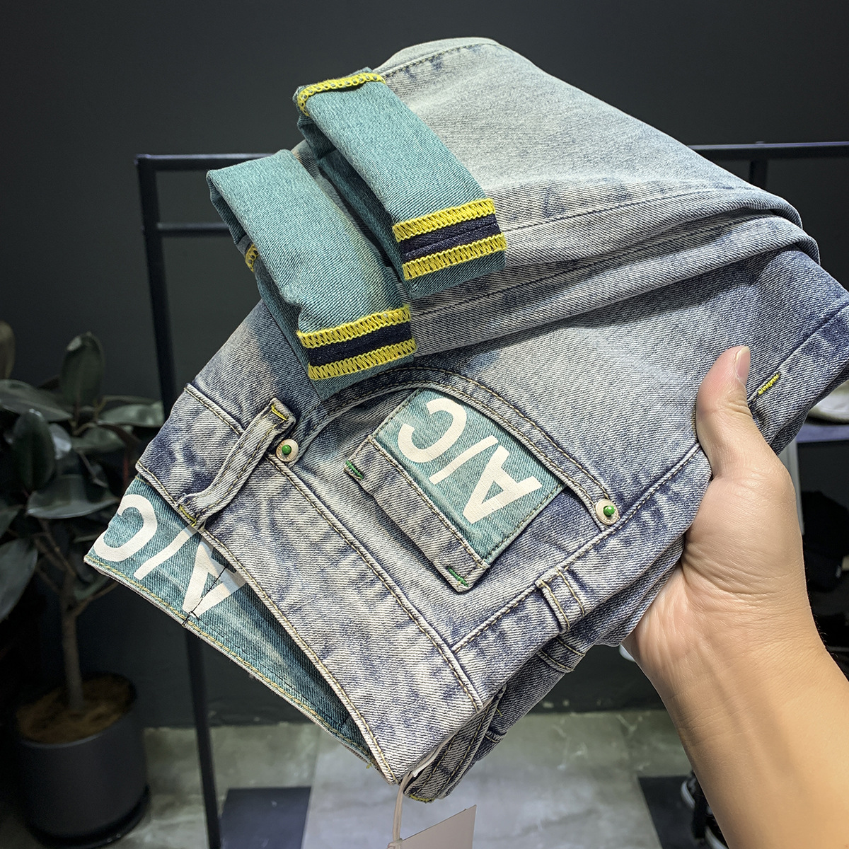 Jean délavé haut de gamme pour hommes, nouvelle marque tendance, élastique, fuselé, polyvalent, coupe ajustée, épais, printemps et automne_voghion.com