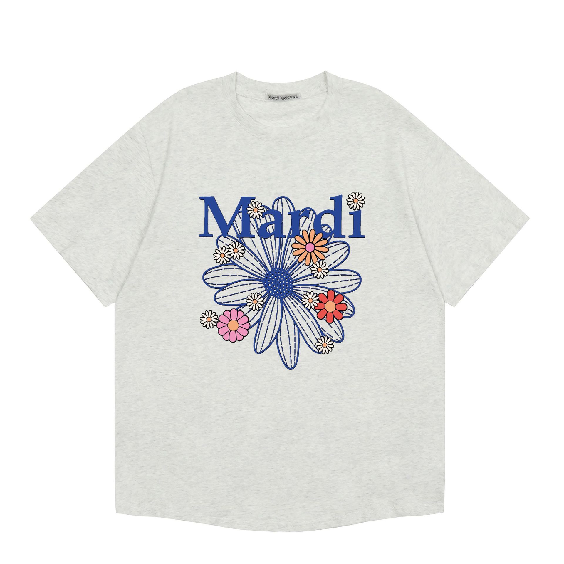 現物韓国潮牌Mardi半袖女性25夏新作デイジープリント丸襟純綿上着tシャツ代発