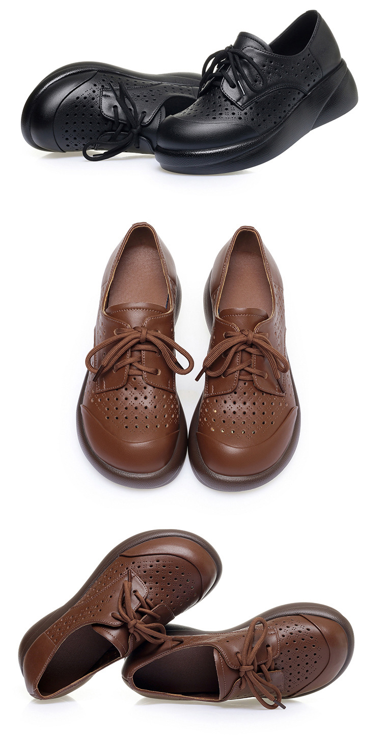 Sandal nữ đế xuồng cao gót da thật lỗ thoáng khí mũi tròn — màu nâu chi tiết 13