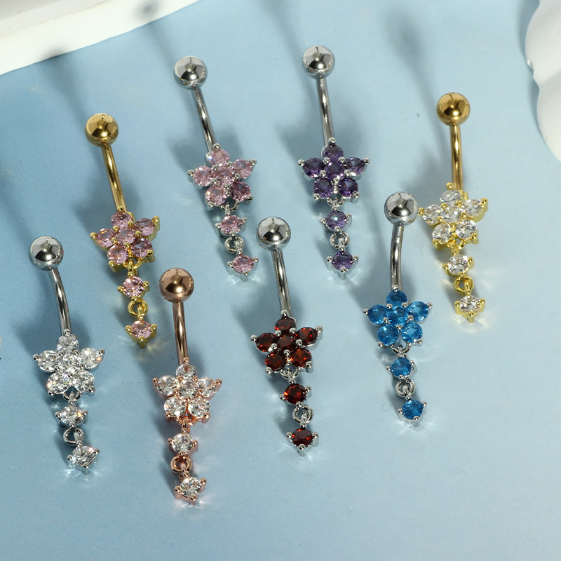 Amazon Hot New Multicolor Zircon Belly Button Ring Rose Gold Stainless Steel Body Piercing Jewelry Wholesale detail image 5