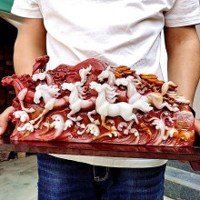 古玩收藏仿原石玉石寿山石雕红白八马八骏图大摆件客厅装饰品默认